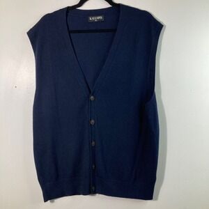 Kallspin Mens Navy Blue‎ V-Neck Button Sweater Vest Cashmere Blend XL #2